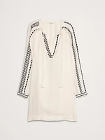 Embroidered Linen Peasant Dress