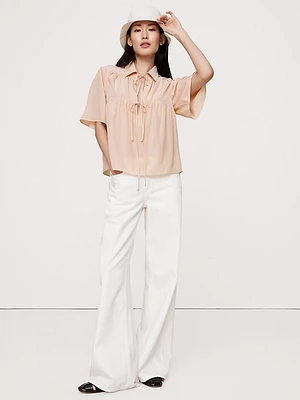 Matte Silk Tie-Front Shirt
