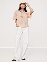 Matte Silk Tie-Front Shirt