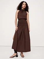Cotton Poplin Smocked-Waist Maxi Skirt