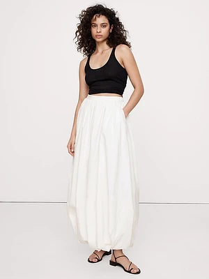 Cotton Poplin Bubble-Hem Maxi Skirt