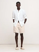 Standard-Fit Linen Banded-Collar Shirt