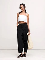 High-Rise Pleated Cotton Poplin Cropped Pant