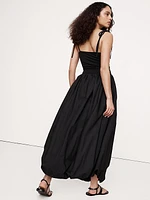 Mixed Media Bubble-Hem Maxi Dress
