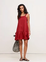 Viscose-Linen Flounce-Hem Mini Dress