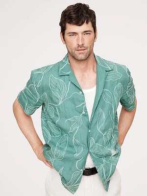 Standard-Fit Embroidered Linen Resort Shirt