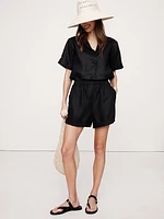Oversized Linen Cropped Resort Shirt