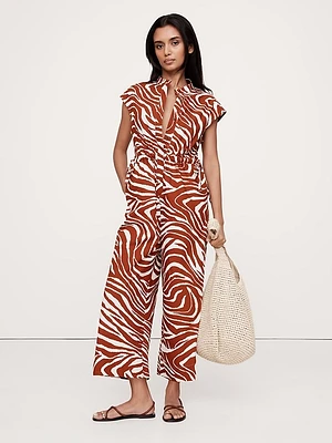 Cotton Poplin Wide-Leg Cropped Jumpsuit