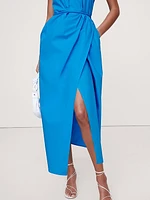 Ruched Cotton Poplin One-Shoulder Maxi Dress