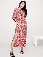 Cotton Poplin Split-Neck Shirt Dress