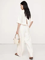 Linen Boat-Neck Cropped Top