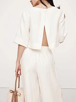 Linen Boat-Neck Cropped Top