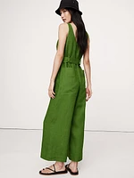 Linen Belted Wide-Leg Jumpsuit