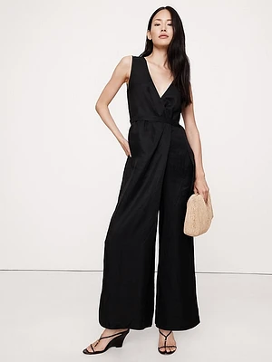 Viscose-Linen Wrap-Front Jumpsuit