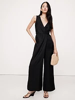 Viscose-Linen Wrap-Front Jumpsuit