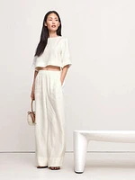 Linen Boat-Neck Cropped Top