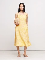 Linen Square-Neck Midi Dress