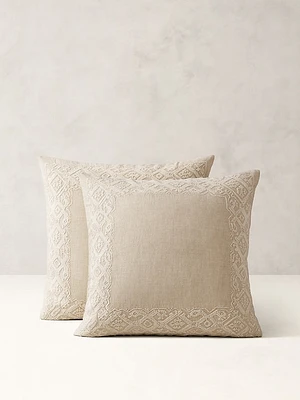 Embroidered Linen-Cotton Sham Set