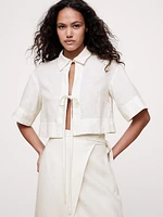 Linen Tie-Front Cropped Shirt