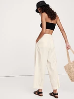 High-Rise Pleated Cotton Poplin Cropped Pant