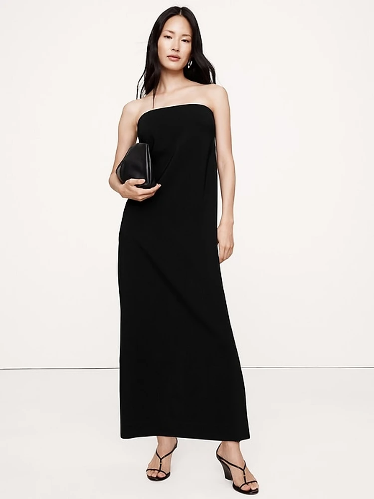 Stretch-Crepe Strapless Long Midi Dress