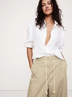 High-Rise Pleated Cotton Poplin Cropped Pant