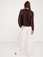 Embroidered Linen Peasant Blouse