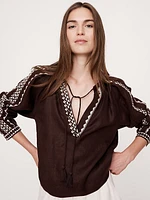Embroidered Linen Peasant Blouse
