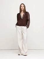 Embroidered Linen Peasant Blouse