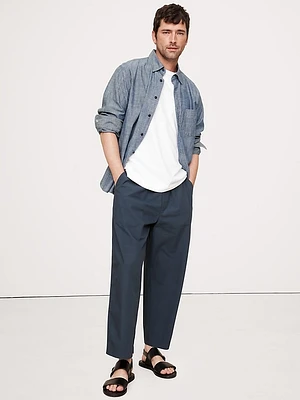 Loose Cotton Poplin Pull-On Cropped Pant