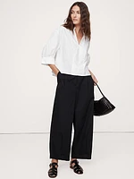 Balloon-Sleeve Cotton Poplin Popover Top
