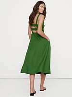 Linen Square-Neck Midi Dress