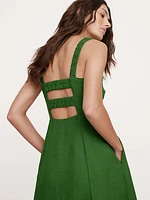 Linen Square-Neck Midi Dress
