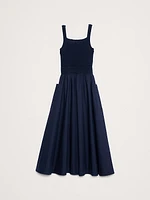 Crochet & Cotton Poplin Mixed-Media Midi Dress