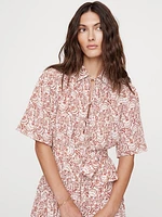 Matte Silk Tie-Front Shirt Dress