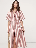 Cotton Poplin Open-Back Shirt Dress