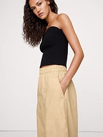 Wide-Leg Pull-On Cotton Poplin Ankle Pant