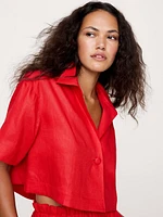 Oversized Linen Cropped Resort Shirt