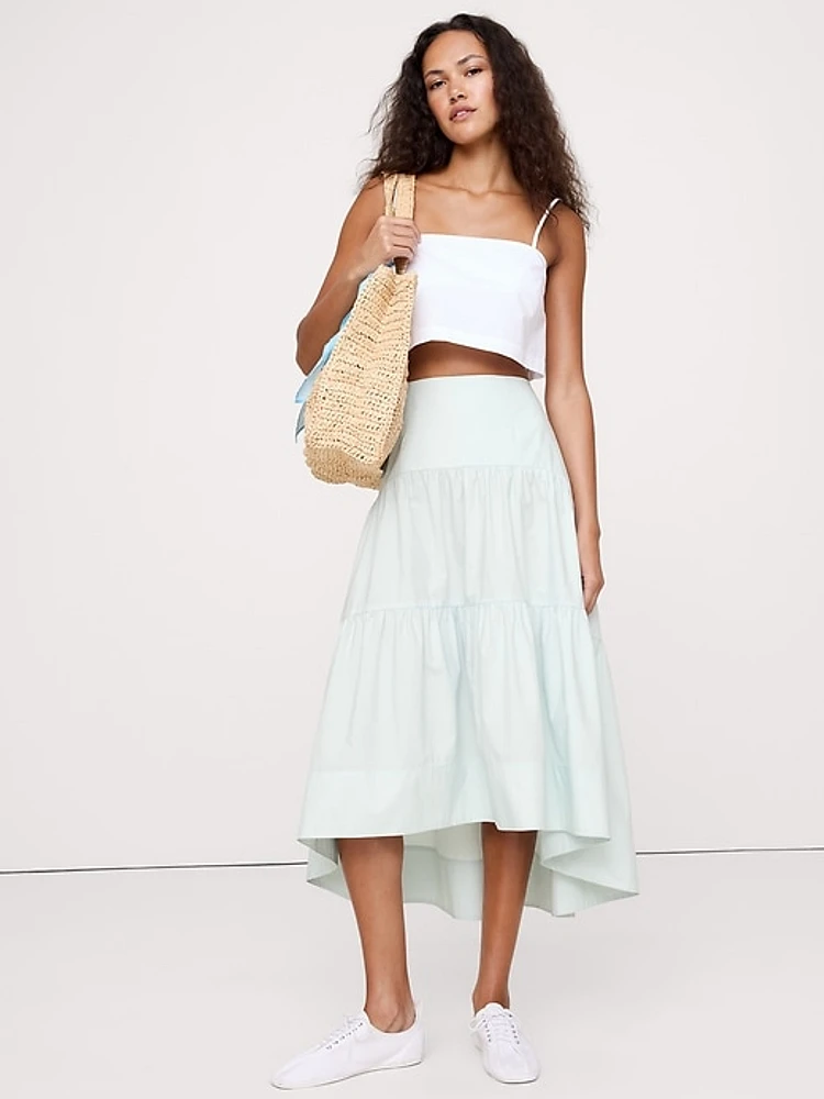 Cotton Poplin Drop-Waist Tiered Skirt