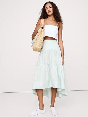 Cotton Poplin Drop-Waist Tiered Skirt