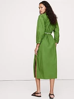 Cotton Poplin Split-Neck Shirt Dress