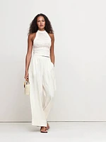 Wide-Leg Pull-On Linen Ankle Pant