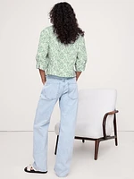 Balloon-Sleeve Cotton Poplin Popover Top