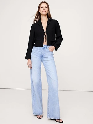 Crinkle Tie-Front Cropped Blazer