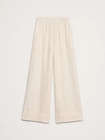 Wide-Leg Pull-On Linen Ankle Pant
