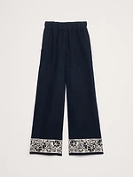 High-Rise Wide-Leg Embroidered Tencel™-Linen Pull-On Pant
