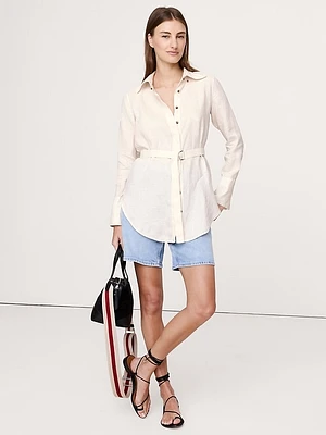 Linen Belted Tunic Shirt