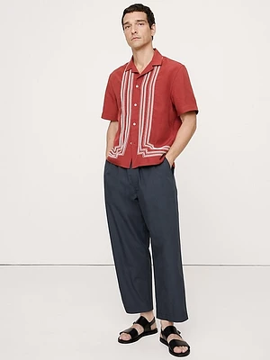 Loose Cotton Poplin Pull-On Cropped Pant