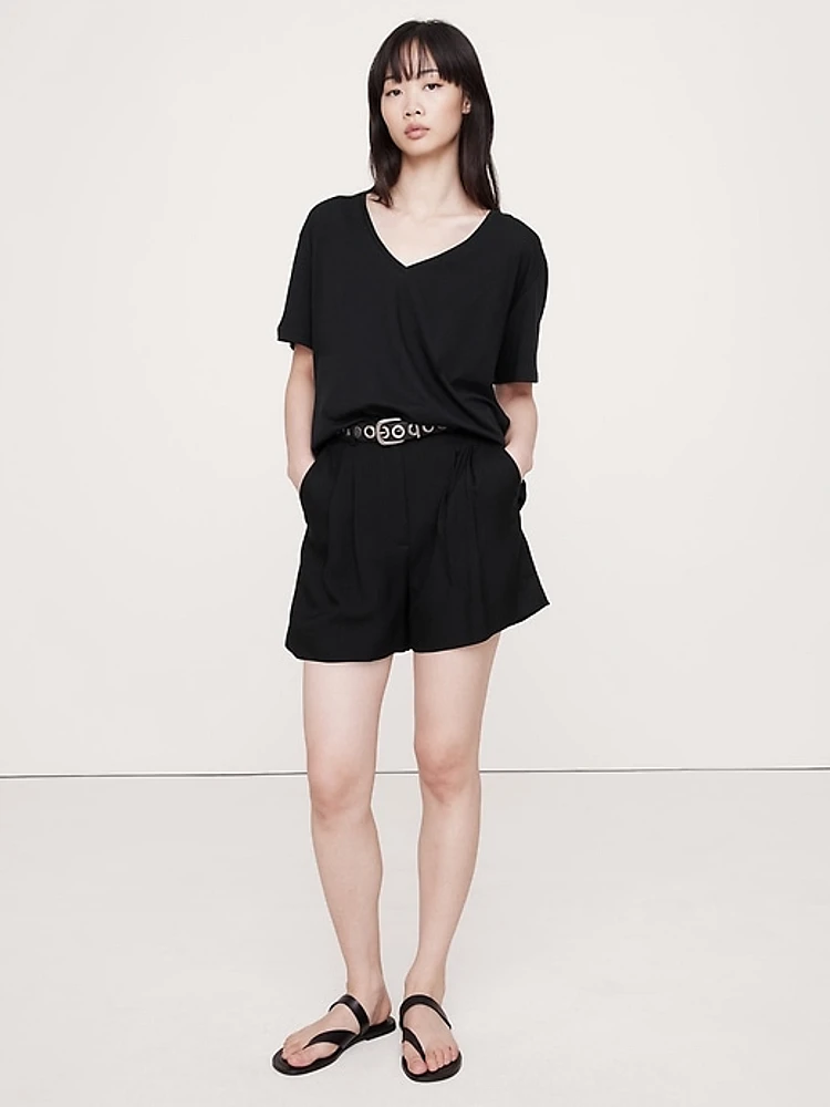 Oversized Cotton-Silk V-Neck T-Shirt