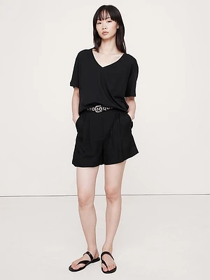 Oversized Cotton-Silk V-Neck T-Shirt